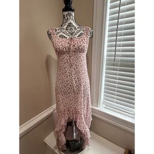 Lola Grace Floral High Low Ruffle Midi Dress Pink White Cottagecore Large NWT